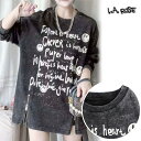 new【即日発送】L.A.ROSE【free】ピグメント加工ロングTシャツ スマイル ロゴプリント ヴィンテージ風 (Q91194) デイリーファッション 普段...