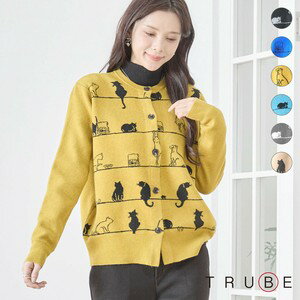new【即日発送】TRUBE【M〜L】猫シルエットジャカード カーディガン(N25-252)デイリーファッション 普..