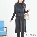 冬物SALE【即日発送】TRUBE【M〜L】フェイクファー襟付きエレガントセットアップ(N65-013)普段着 おしゃれ着 ブラック 長袖 アンサンブル 着回し...