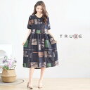 new【即日発送】TRUBE【M〜L】Vネックコットンプリントワンピース(N82-103)デイリーファッション 普段着 おしゃれ着(ワンピース単品)ゆったり ミ...