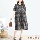new【即日発送】TRUBE【L〜LL】ボヘミアンフラワー柄Vネックコットンワンピース(N82-121)デイリーファッション 普段着 おしゃれ着(ワンピース単品...