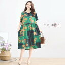 new【即日発送】TRUBE【L~LL】Vネックコットンプリントワンピース(N82-123)デイリーファッション 普段着 おしゃれ着(ワンピース単品)ゆったり ...