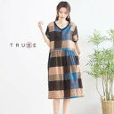 new【即日発送】TRUBE【M〜L】】Vネックコットンチェックプリントワンピース(N82-098)デイリーファッション 普段着 おしゃれ着(ワンピース単品)ゆ...