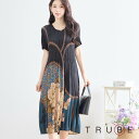 new【5/23入荷】TRUBE【M〜L】エレガントフラワープリントプリーツワンピース(N82-282)普段着 おしゃれ着 (ワンピース単品価格)ミセス ミセス...