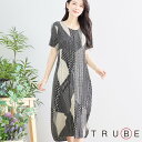 new【5/23入荷】TRUBE【M〜L】 幾何学MIX柄プリーツワンピース(N82-287)普段着 おしゃれ着 (ワンピース単品価格)ミセス ミセスファッショ...