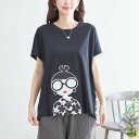 new【即日発送】TRUBE【M〜L】メガネガール切替バックプリントTシャツ(N12-765A)デイリーファッション 普段着 おしゃれ着(トップス単品)ミセスフ...