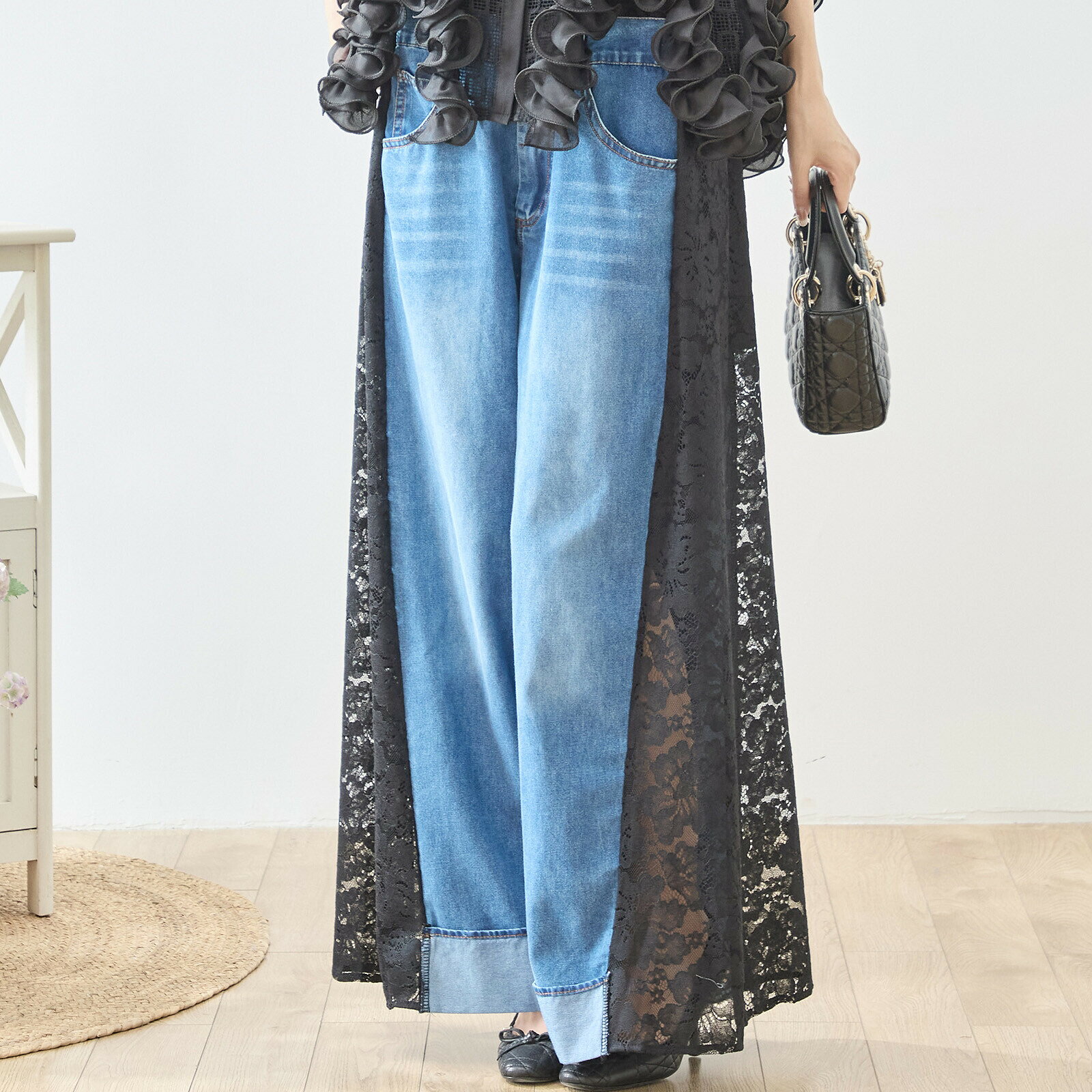 Rakuten - new春夏服新作【即日発送】TRUBE【M~L】サイドレース使いデニムパンツ(N52-216-474) 普段着 おしゃれ着　（パンツ単品の価格）ミセスファッション 大人可愛い 30代 40代 50代 60代　若見え　洋服　婦人服　可愛い服　夏　春　新作　ミユキドレス
