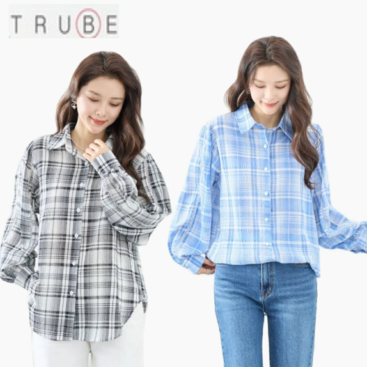 new TRUBE【M〜L】チェックシャツ C37-536 デイリーファッション 普段着 おしゃれ着 羽織 シャツ単品 ミセスファッション 大人可愛い 30代 40代 50代 60代 若見え 洋服 婦人服 可愛い服 春先