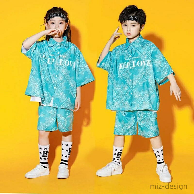 【送料無料】子供用 ストリートダンス 演出服 男の子 ゆったり カシューナッツ柄 シャツ 女の子 ヒップ..