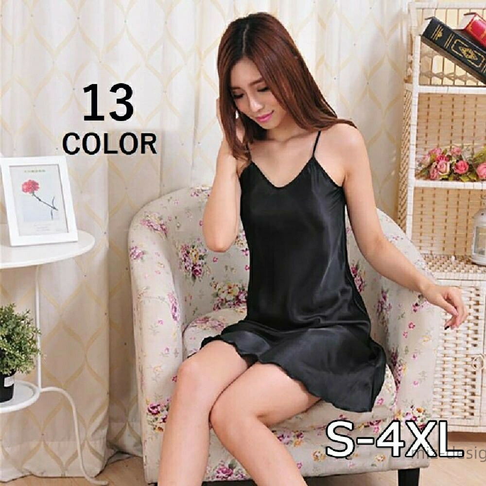 【送料無料】スリップ キャミソール インナー ランジェリー ひざ丈 ミディアム丈 サテン調 レディース 女性 大きいサイズ有り シンプル 無地 ルームウエア セクシー 薄め 肩紐調整可能