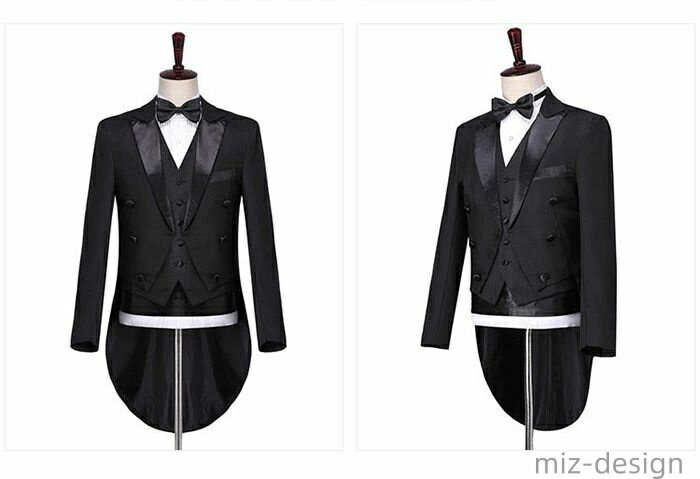 【送料無料】メンズ 燕尾服 5点セット ジャケット?パンツ?ベスト?蝶ネクタイ?カマーバンド ブラック 黒 ホワイト 白 結婚式 ウエディング ウェディング パーティ イベント