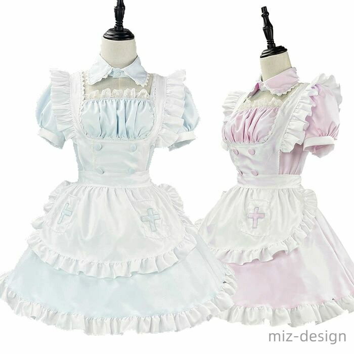【送料無料】ハロウィン コスプレ レディース ブルー ピンク メイド 仮装 衣装 半袖 ワンピース 女性 かわいい ハロウィンコスプレ ワンピース レディース 大人(3.0)