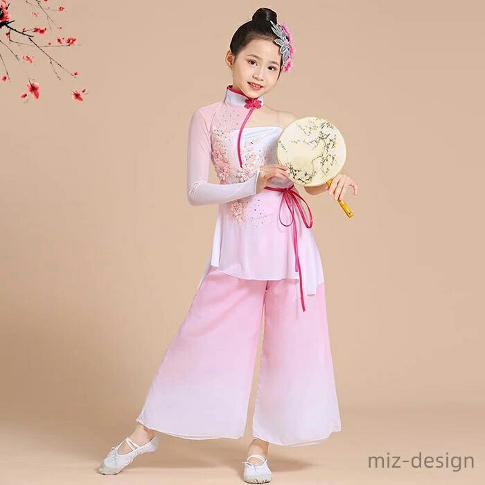 Rakuten - 【送料無料】ダンス衣装 トップス パンツ セット衣装 子供 大人 ダンス トップス シフォン メッシュ 長袖 トップス 片袖 子供 キッズ ダンス 衣装 セットアップ おしゃれ