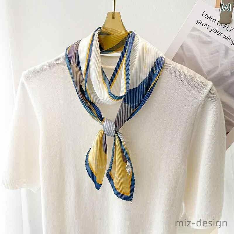 【送料無料】スカーフ おしゃれ レディース ストール ロング 薄手 春夏 ヘアバンド ネクタイ バッグ イエロー ブルー グリーン プリーツ 小さめ
