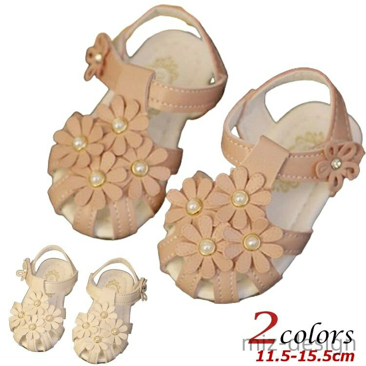 【送料無料】赤ちゃん つま先保護 女の子 ビーチサンダル 穴付き サンダル ベビー キッズ かわいい ベビーサンダル マジックテープ フラワー