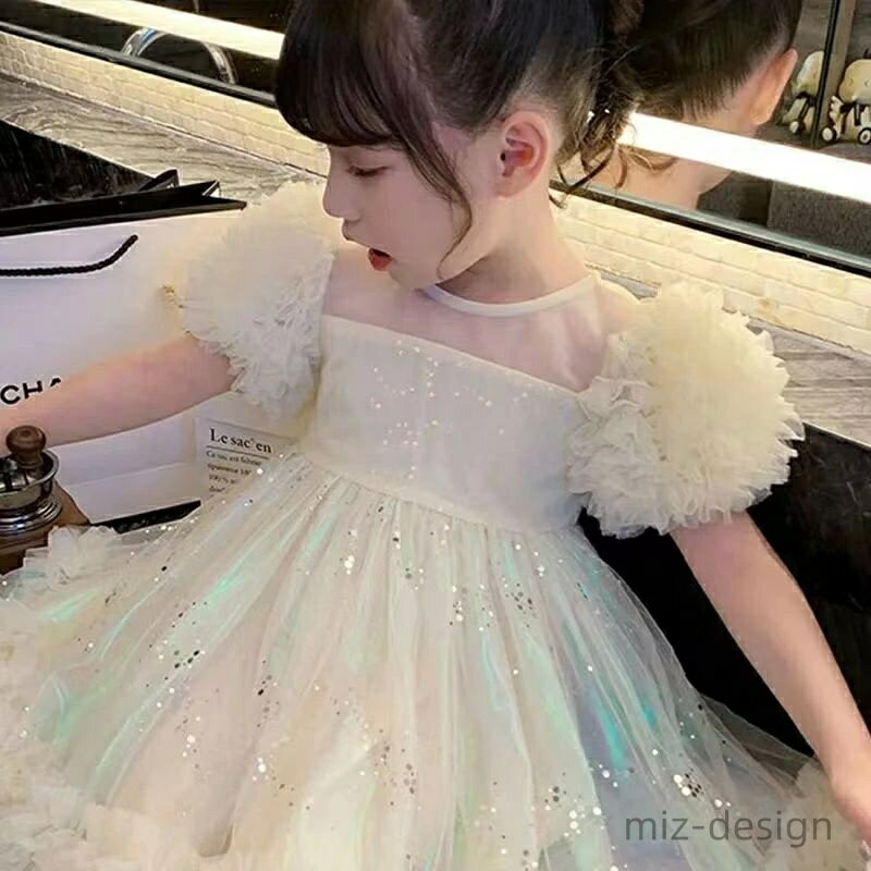 Short Sleeves - 【送料無料】発表会 ジュニア ピアノ 子どもワンピース レース スカート ドレス ガールズ 半袖 女の子 夏 チュールワンピース