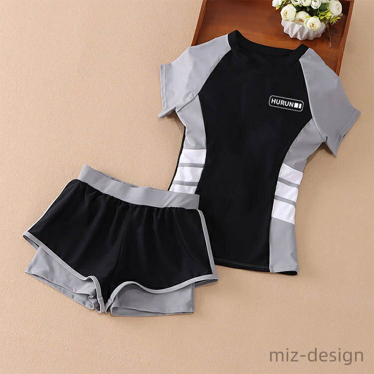 【送料無料】スクール水着 女の子 半袖 速乾 キッズ水着 水陸両用 ショートパンツ 上下セット 学校 子供 幼稚園 小学生 中学生 UVカット