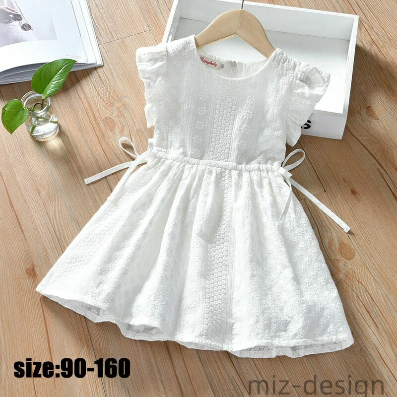 Sleeveless - 【送料無料】ビーチ 子ども服 おしゃれ リゾート フレアスカート コットン ベビー 赤ちゃん 女の子 刺繍 ノースリーブ 夏 ワンピース