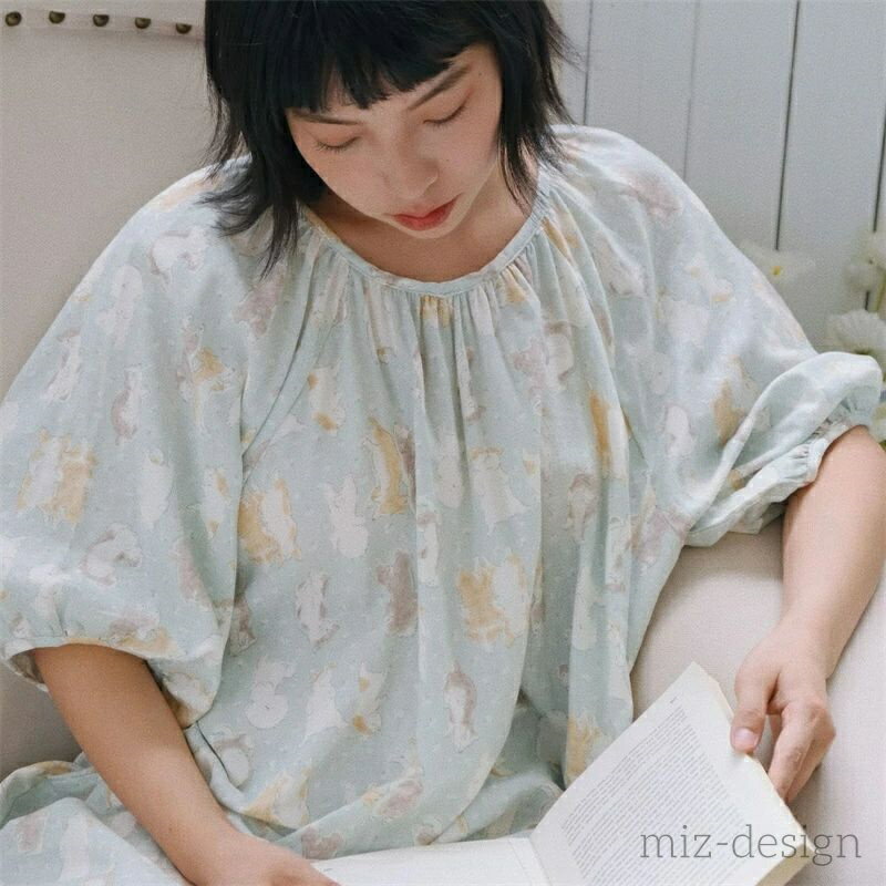 Underwear, Sleepwear - 【送料無料】寝巻き 部屋着 ホームウェア ナイトウェア ルーズ 大きいサイズ 綿 女性 夏 ネグリジェ ワンピース半袖
