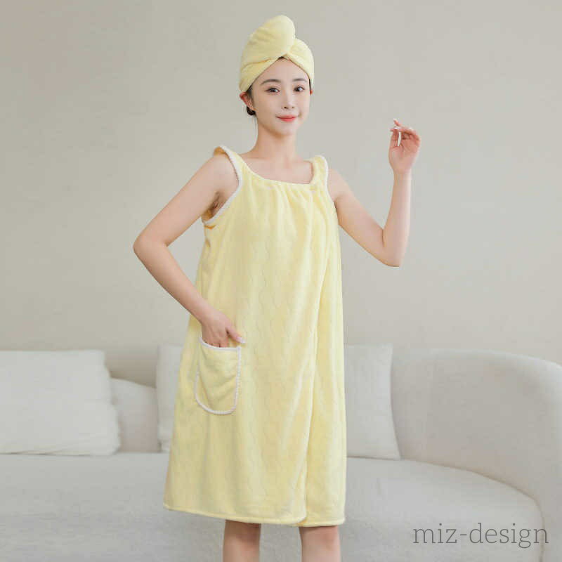 【送料無料】ラップタオル ポケット付き シャワーキャップ付き バスタオル 着る バスローブ 吸水性抜群 2点セット