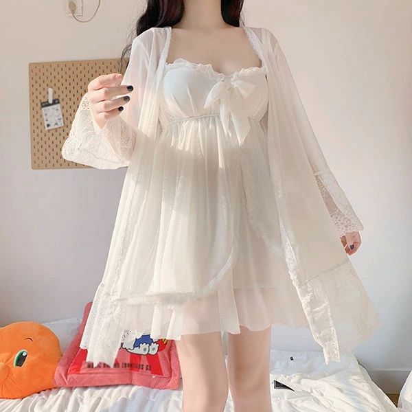 【送料無料】セットアップ ゆるふわ りぼん キャミワンピ シンプル 白 セクシー レース かわいい ホワイト 姫系 お姫様 レディース