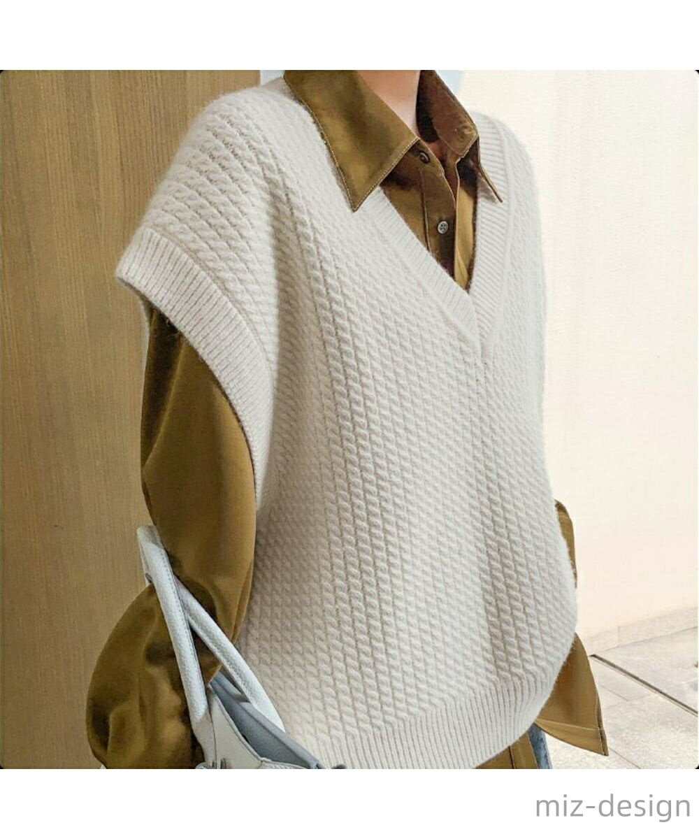 V-Neck - 【送料無料】シンプル 重ね着 ルーズシルエット レイヤード 着回し 夏 セーター 旬なレイヤードコーデを楽しめるVネックニットベスト