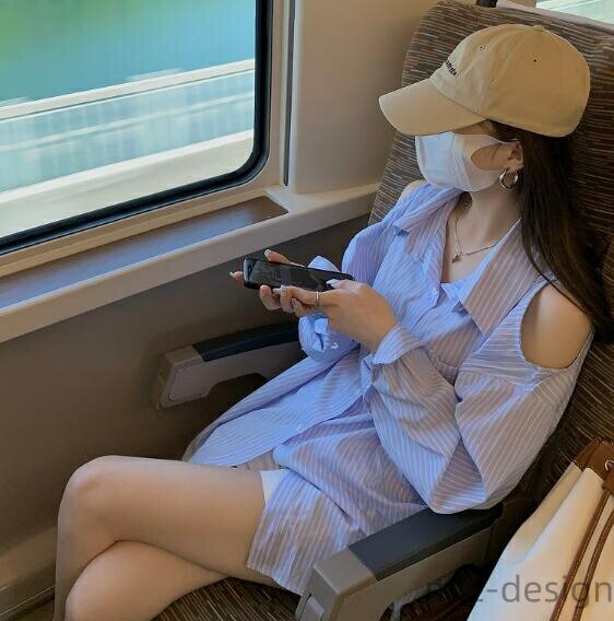 Rakuten - 【送料無料】長袖　トップス　カットソー　シャツ　ブルー　ストライプ　シンプル　ゆったり　長め　ダンス　衣装　ヒップホップ　HIPHOP