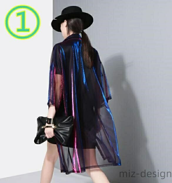 Nylon, Rayon, Polyester - 【送料無料】メタリックカラー 半袖 ロング丈 ストリート ロック ボーイッシュ ユニセックス 原宿系 ヴィジュアル系 レディース メンズ
