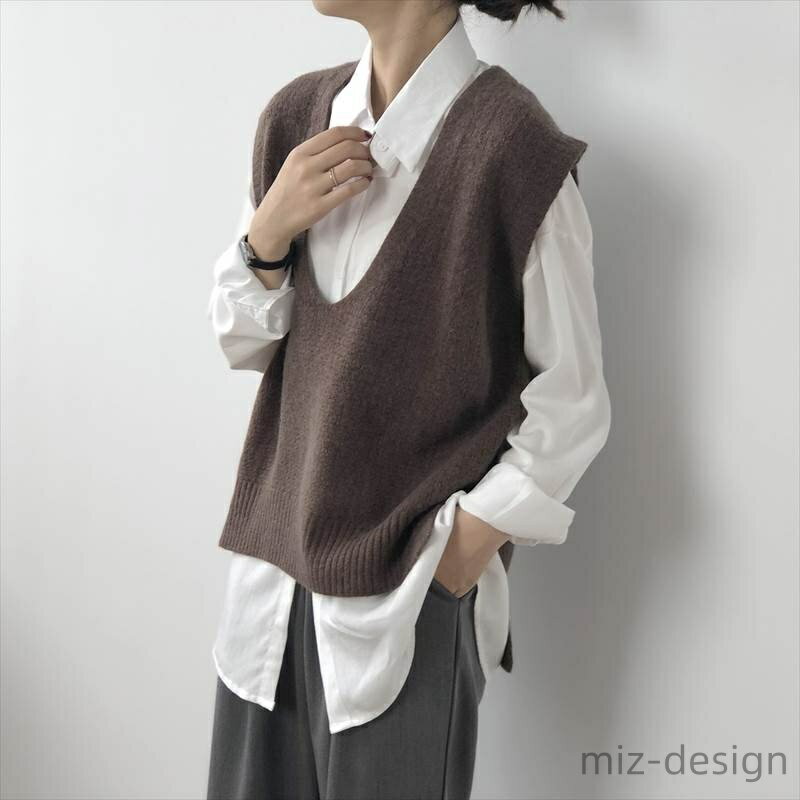 V-Neck - 【送料無料】シンプル きれいめ 大人可愛い ルーズ ゆったり ゆる プルオーバー ノースリーブ Vネック ニットベスト レディース トップス