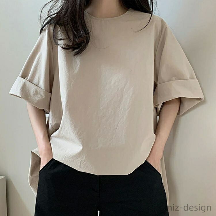 【送料無料】大人に 無地 カットソー レディース トップス tシャツ プルオーバー 春 夏 秋 Tee ロンT ロング 半袖 五分袖 綿 コットン ベーシ