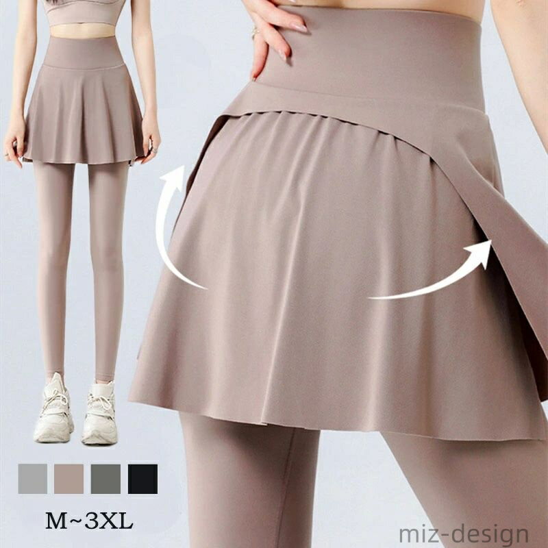 【送料無料】ヨガウェア レディース ヨガ レギンス 伸縮性 ヨガスカート 美脚 スカート付き スポーツパンツ ロングパンツ おしゃれ ヨガスパ