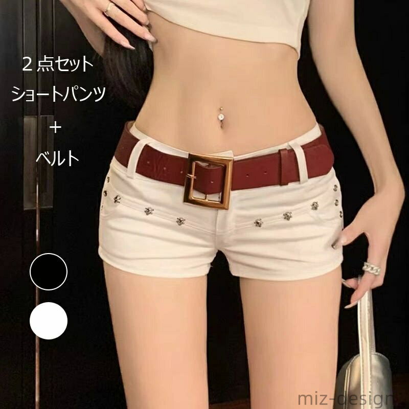 Short Pants - 【送料無料】デニム ショートパンツ 夏 ベルト付き ジーンズ ズボン セクシー ホットパンツ 短パン デニムパンツ 大人 可愛い おしゃれ ショ