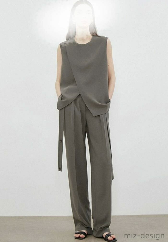 【送料無料】袖なし ベスト ノースリーブ スリムパンツ パンツスーツ ママスーツ パンツ ロングパンツ ハイウエスト レディース スーツ パン