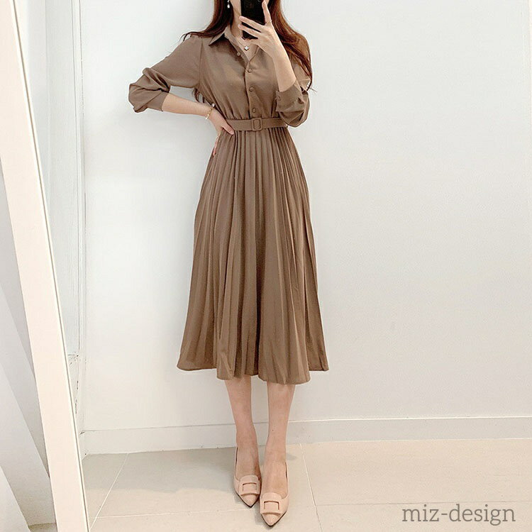 【送料無料】レディース ロング 可愛い 春 秋 長袖 シャツワンピ スカート フレア ミモレ丈 おしゃれ 30代 40代 50代 きれいめ 大人 かわいい