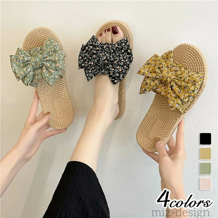【送料無料】レディース フラット リボン ボウタイ ビーチサンダル 履きやすい ミュールサンダル 美脚 夏