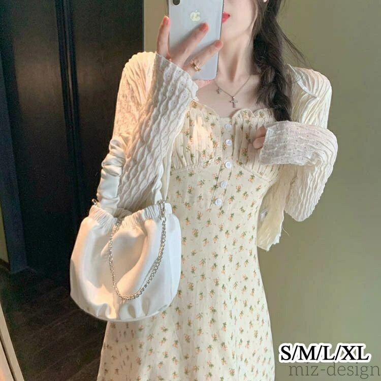Short Sleeves - 【送料無料】セットアップ 春 夏 ロング丈 ロングワンピース 2点セットワンピース 花柄 スリム キャミソール 半袖 ハーフスリーブ カーディガ