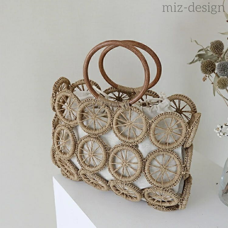 【送料無料】トートバッグ エレガント おしゃれ 大人 模様 上品 レディース 韓国 編みバッグ かごバッグ トート 大人 コースター レモン サー