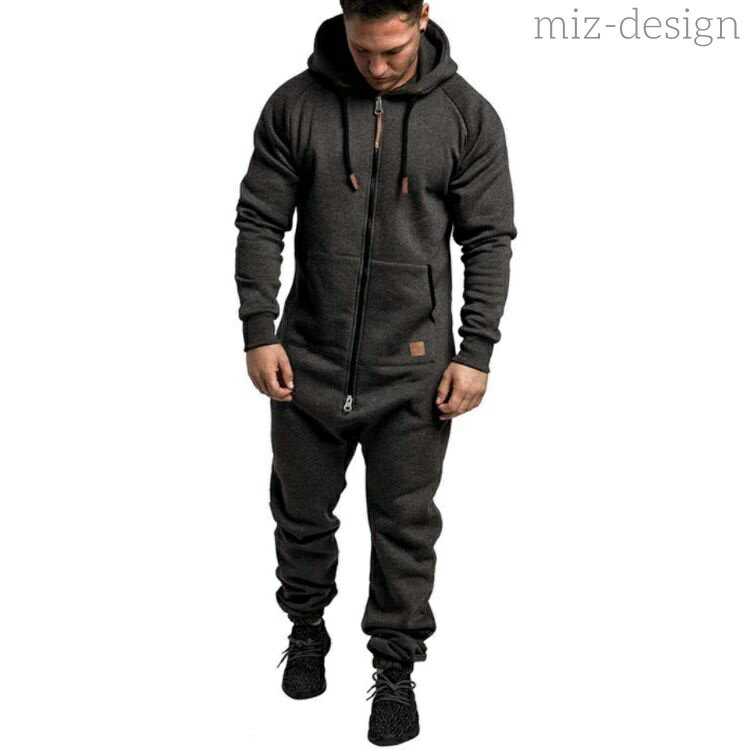 【送料無料】スウェット ジャージ 運動服 ジップアップ パーカー 長袖 ツナギ パーカー フード付き 部屋着 オールインワン ワークウェア