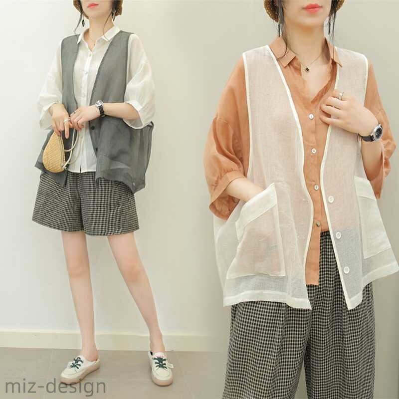 【送料無料】ゆったり 秋ゆったり快適チョッキ袖なし無地 チョッキカーディガンアウターベストノースリーブベスト大きいサイズ薄手春夏