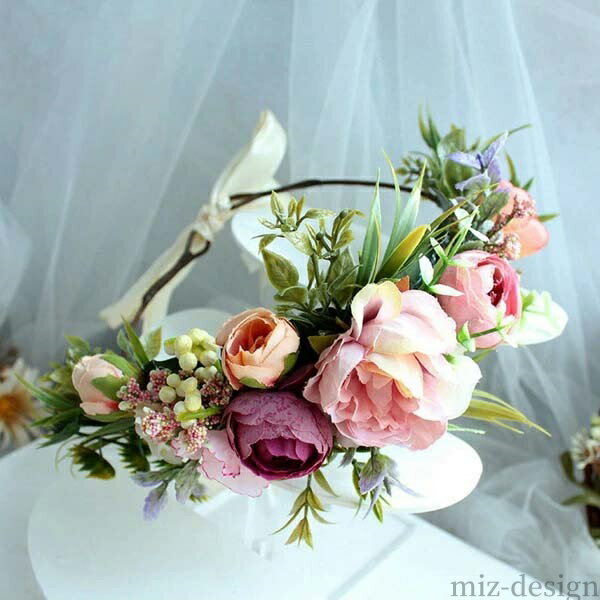 結婚式 花かんむり 高級造花 ウエディング ラインストーンヘッドドレス 花冠 髪飾り ヘッドドレス ウエ..