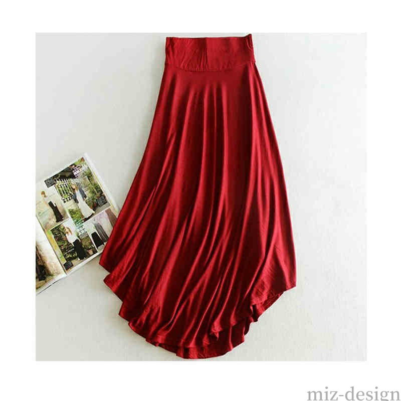 【送料無料】大人 柔らかい 無地 ストレッチ ウエストゴム ハイウェスト ロング丈 フレアスカート フレア レディース スカート