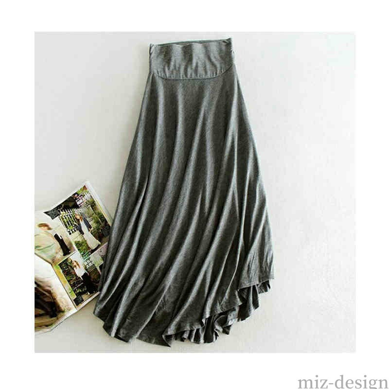 【送料無料】大人 柔らかい 無地 ストレッチ ウエストゴム ハイウェスト ロング丈 フレアスカート フレア レディース スカート