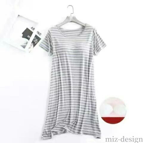 【送料無料】カップ付き ルームウエア 長袖 半袖 ワンピー ボーダー ロングワンピース ロングTシャツ パジャマ 部屋着 外出 レディース 春