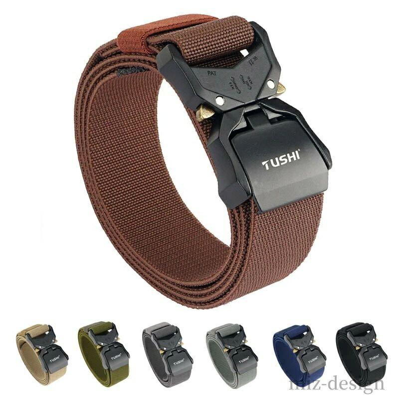 【送料無料】アルミ合金バックル 登山ベルト 軍用ベルト 自衛隊 belt 作業服 作業用 穴なし ベルト 無段階調整 超軽量 メンズ