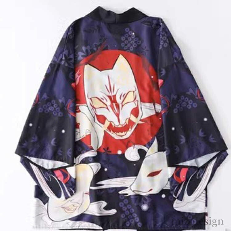 【送料無料】浴衣 カーディガン 和風着物 和柄 ゆったり 七分袖 UVカット 羽織 衣装 メンズ おしゃれ コスプレ 法被 キツネ トップス