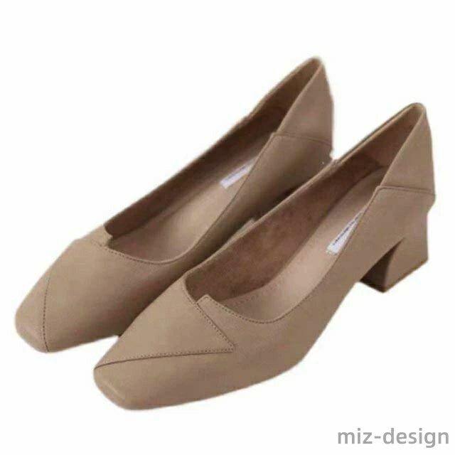 【送料無料】スクエアトゥ 疲れない 安定感 スクエアトゥ フラット 黒 4cm 太ヒール ローヒール パンプス 3