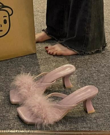 【送料無料】おしとやか レディース ミュール ドレスシューズ レースアップシューズ ストラップシューズ 3cm ファー かわいい 大人可愛い