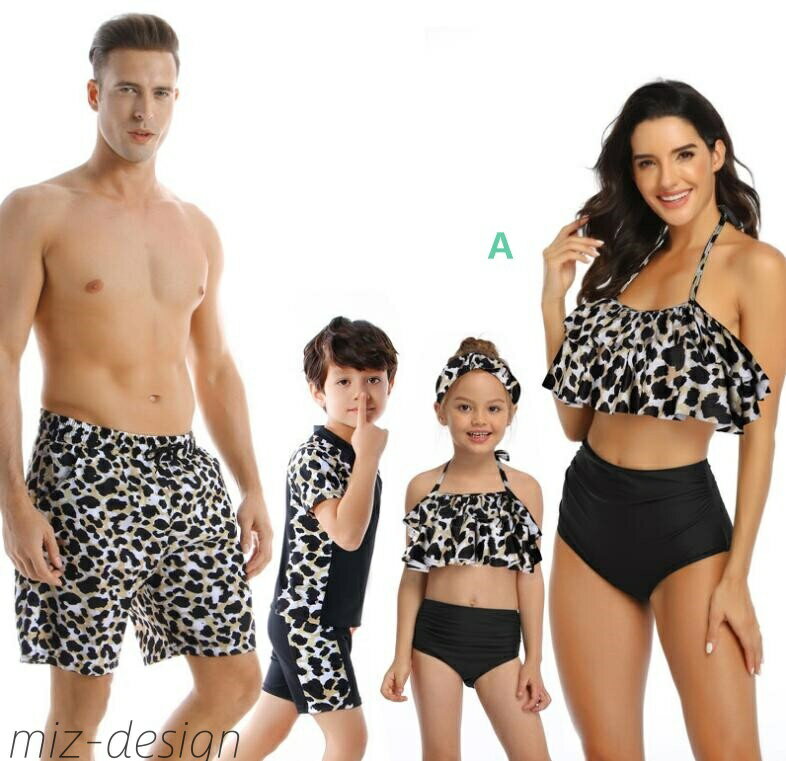 【送料無料】親子水着 ヒョウ柄 家族お揃い 水着 レオパード 大人水着 キッズ水着 ママ＆娘 ビキニ パ..