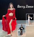 【送料無料】ベリーダンス衣装 ベリー 演出服 スパンコール付き キラキラ スカートセット フレア袖 へそ出しTシャツ スリット入り ベリー レッスン着