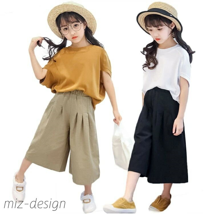 【送料無料】子供服 セットアップ 女の子 大人っぽい 夏 カジュアル 綿麻 キッズ 半袖 tシャツ ガウチ..